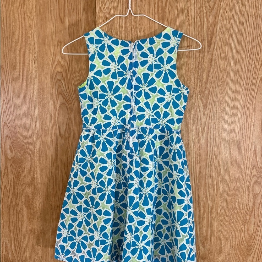 Justice Blue and Green Floral Kids Sleeveless Dress - Picture 3 of 4